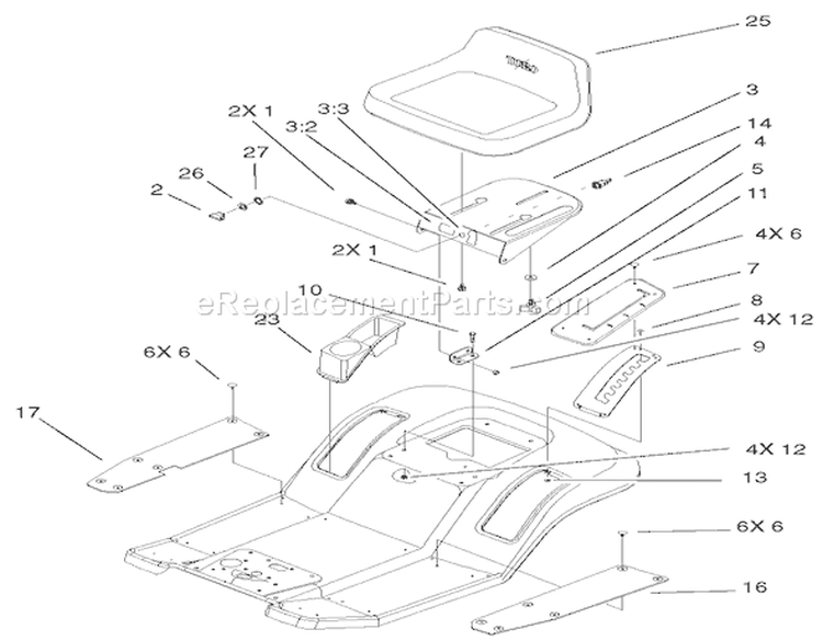 Rear Body & Seat Assembly Diagram and Parts List for 71282 210000001-210999999 - 2001 Toro Lawn Tractor