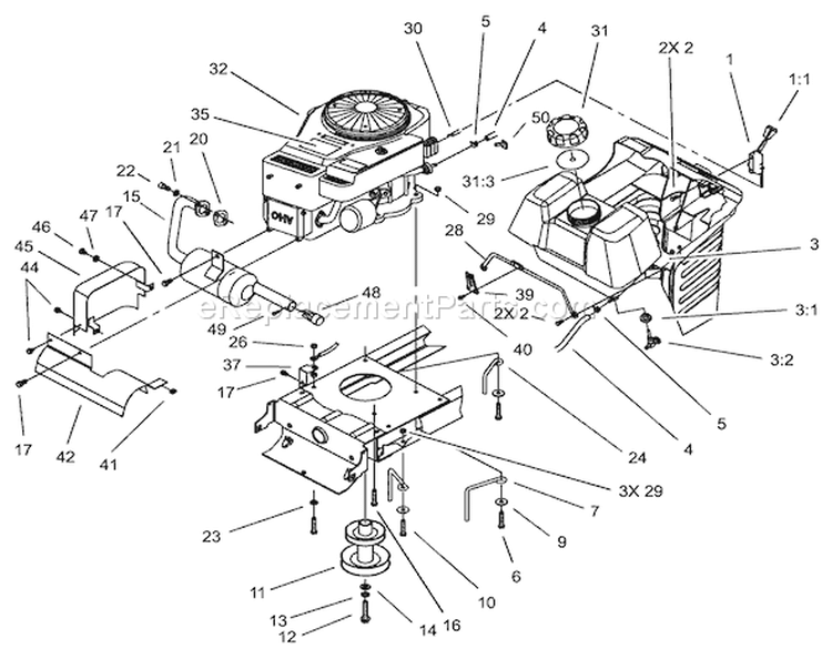 Engine System Assembly Diagram and Parts List for 71283 220010001-220999999 - 2002 Toro Lawn Tractor