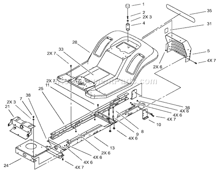 Frame and Body Assembly Diagram and Parts List for 71283 220010001-220999999 - 2002 Toro Lawn Tractor