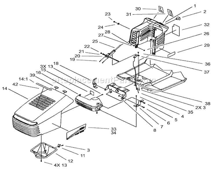 Hood and Tower Assembly Diagram and Parts List for 71283 220010001-220999999 - 2002 Toro Lawn Tractor
