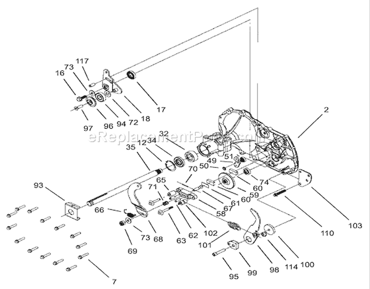 Housing & Bearing Assembly Diagram and Parts List for 71283 220010001-220999999 - 2002 Toro Lawn Tractor