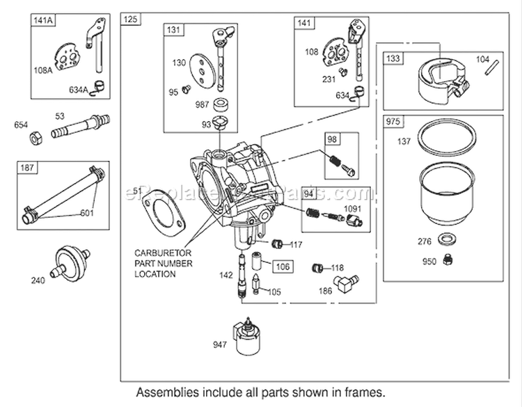 Carburetor Assembly Engine Briggs and Stratton Model 31F777-0123-E1 Diagram and Parts List for 71283 220010001-220999999 - 2002 Toro Lawn Tractor