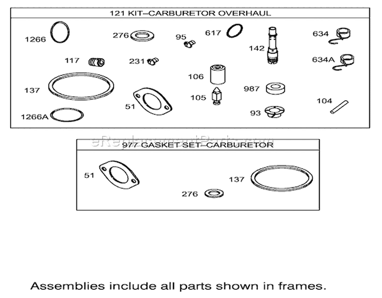 Carburetor Overhaul Kit Assembly Engine Briggs and Stratton Model 31F777-0123-E1 Diagram and Parts List for 71283 220010001-220999999 - 2002 Toro Lawn Tractor