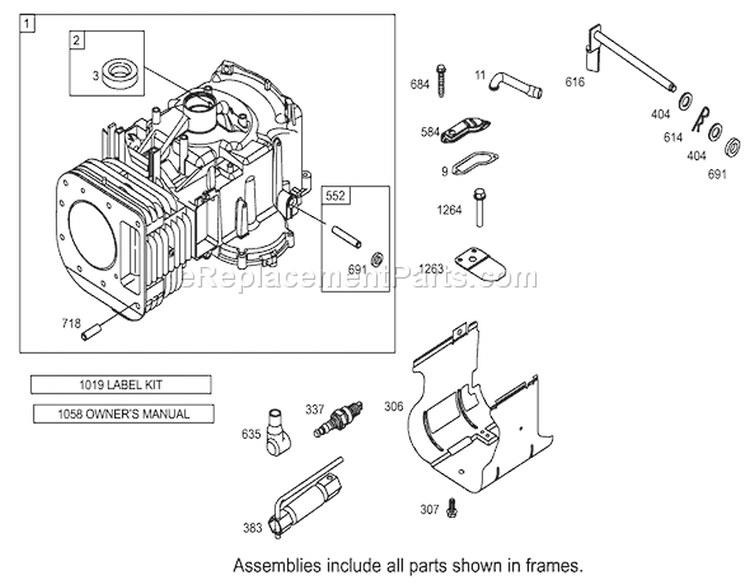 Cylinder Assembly Engine Briggs and Stratton Model 31F777-0123-E1 Diagram and Parts List for 71283 220010001-220999999 - 2002 Toro Lawn Tractor