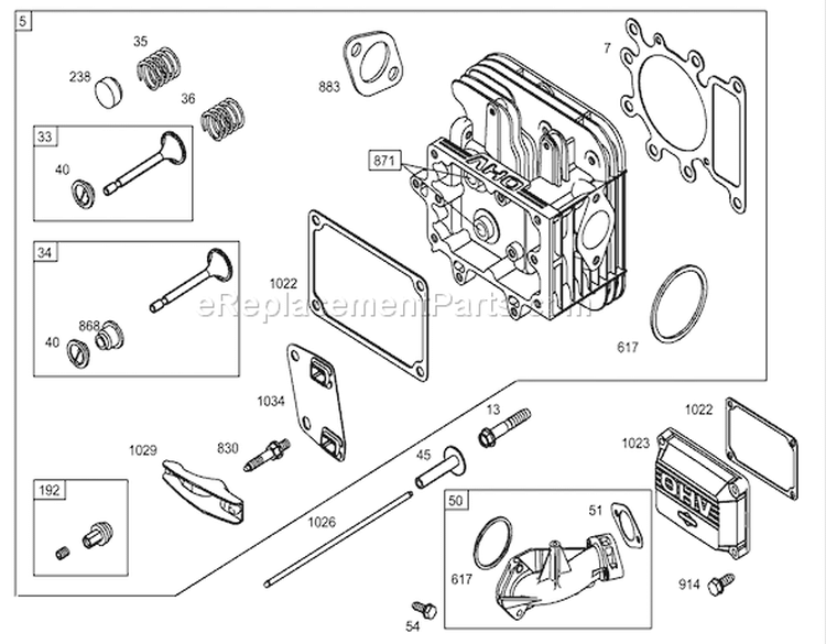 Cylinder Head Assembly Engine Briggs and Stratton Model 31F777-0123-E1 Diagram and Parts List for 71283 220010001-220999999 - 2002 Toro Lawn Tractor