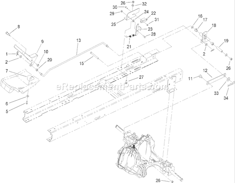 Hydro Transaxle Control and No Mow In Reverse Assembly Diagram and Parts List for 71283 230000001-230999999 - 2003 Toro Lawn Tractor