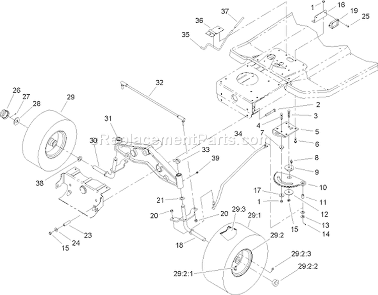 Steering Component Assembly Diagram and Parts List for 71283 230000001-230999999 - 2003 Toro Lawn Tractor