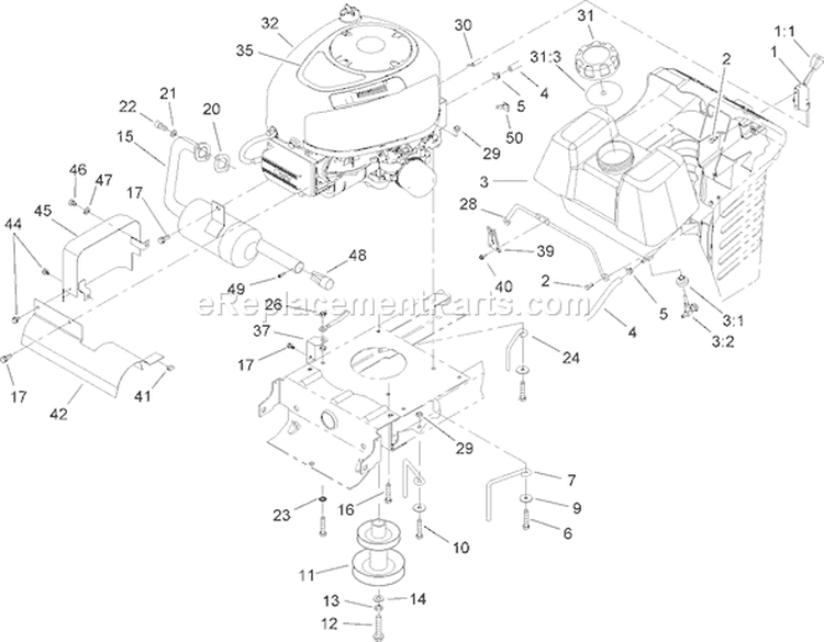 Engine System Assembly Diagram and Parts List for 71283 230000001-230999999 - 2003 Toro Lawn Tractor
