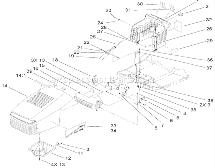 Hood and Tower Assembly Diagram and Parts List for 71283 240000001-240999999 - 2004 Toro Lawn Tractor