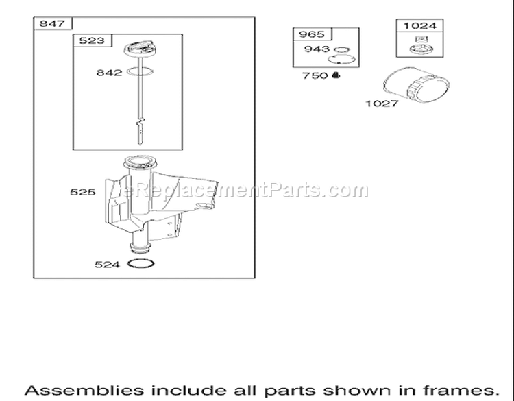 Oil Filter, Tube and Pump Assembly Briggs and Stratton 31F777-0123-E1 Diagram and Parts List for 71283 230000001-230999999 - 2003 Toro Lawn Tractor