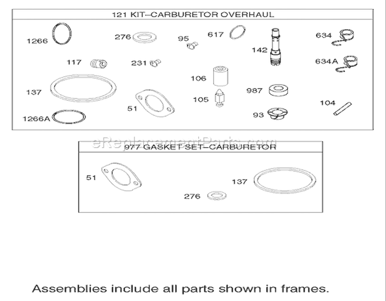 Carburetor Overhaul Kit Assembly Briggs and Stratton 31F777-0123-E1 Diagram and Parts List for 71283 230000001-230999999 - 2003 Toro Lawn Tractor