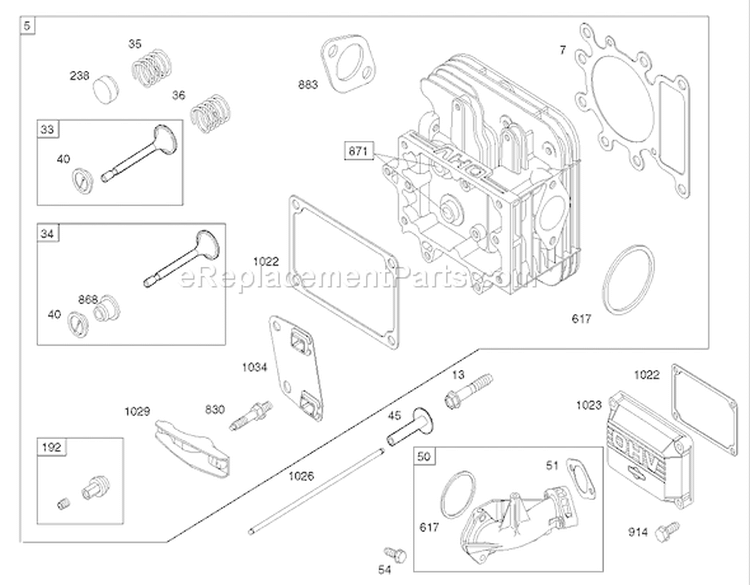Cylinder Head Assembly Briggs and Stratton 31F777-0123-E1 Diagram and Parts List for 71283 230000001-230999999 - 2003 Toro Lawn Tractor