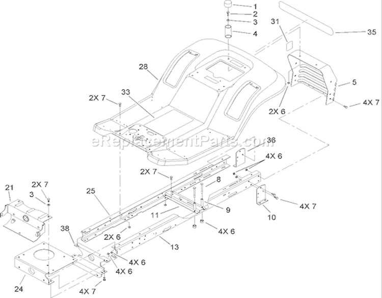 Frame and Body Assembly Diagram and Parts List for 71283 230000001-230999999 - 2003 Toro Lawn Tractor