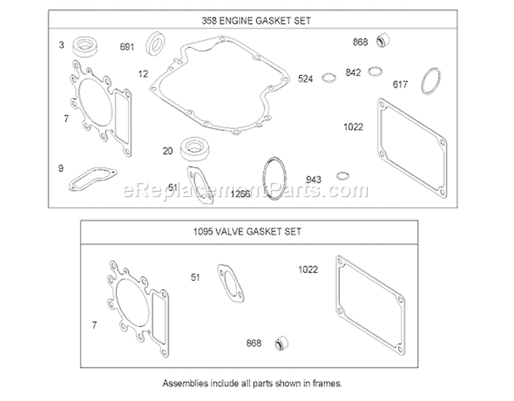 Gasket Assembly Briggs and Stratton 31H777-0177-E1 Diagram and Parts List for 71285 240000001-240999999 - 2004 Toro Lawn Tractor