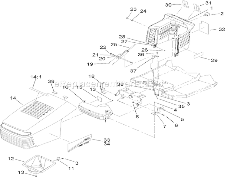 Hood and Tower Assembly Diagram and Parts List for 71283 230000001-230999999 - 2003 Toro Lawn Tractor