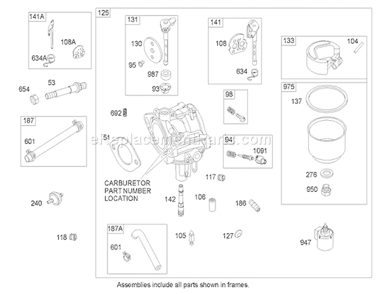 Carburetor Assembly Briggs and Stratton 31H777-0177-E1 Diagram and Parts List for 71285 240000001-240999999 - 2004 Toro Lawn Tractor