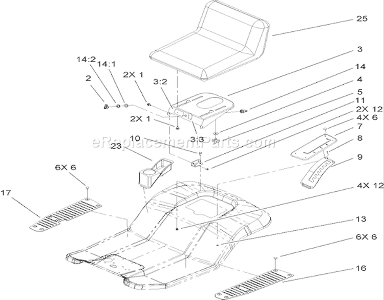 Rear Body and Seat Assembly Diagram and Parts List for 71253 280000001-280999999 - 2008 Toro Lawn Tractor