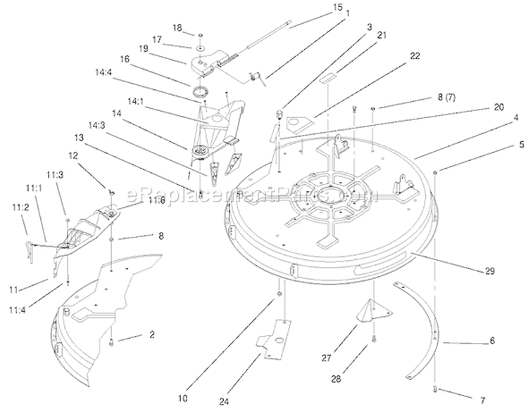32" Deck Components Assembly Diagram and Parts List for 71300 200000001-200999999 - 2000 Toro Lawn Tractor