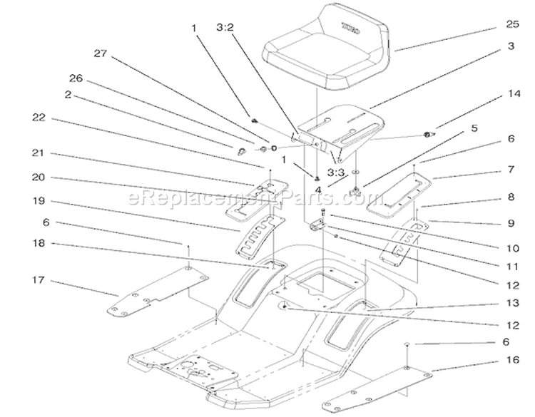 Rear Body & Seat Assembly Diagram and Parts List for 71300 200000001-200999999 - 2000 Toro Lawn Tractor