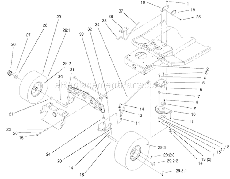 Steering Components Assembly Diagram and Parts List for 71300 200000001-200999999 - 2000 Toro Lawn Tractor