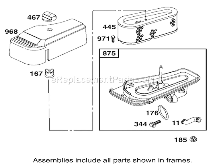 Air Cleaner Assembly Engine Diagram and Parts List for 71301 210000001-210999999 - 2001 Toro Lawn Tractor