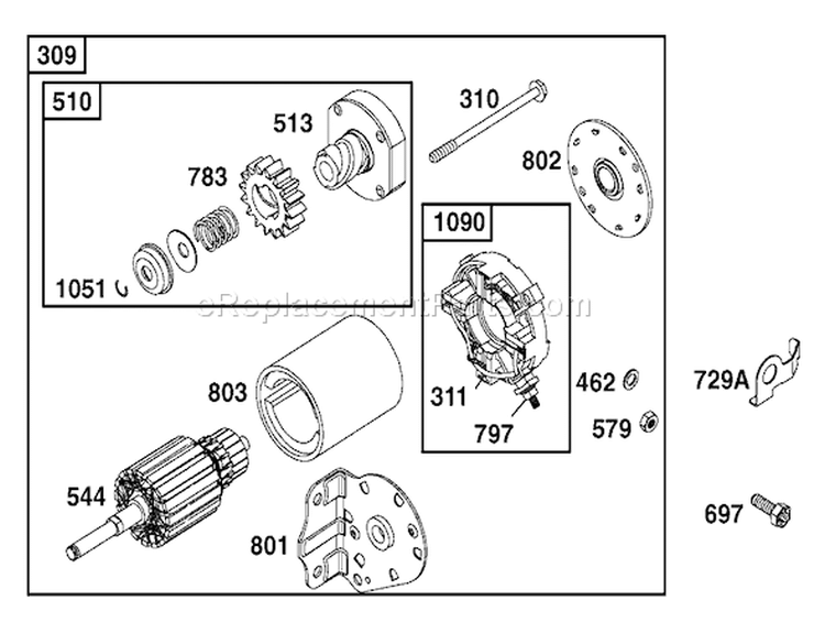 Starter Assembly Engine Diagram and Parts List for 71301 210000001-210999999 - 2001 Toro Lawn Tractor