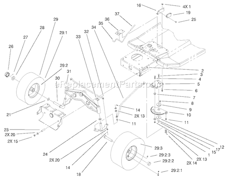 Steering Assembly Diagram and Parts List for 71301 210000001-210999999 - 2001 Toro Lawn Tractor