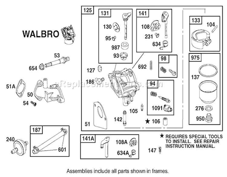 Carburetor Assembly Engine Diagram and Parts List for 71301 210000001-210999999 - 2001 Toro Lawn Tractor