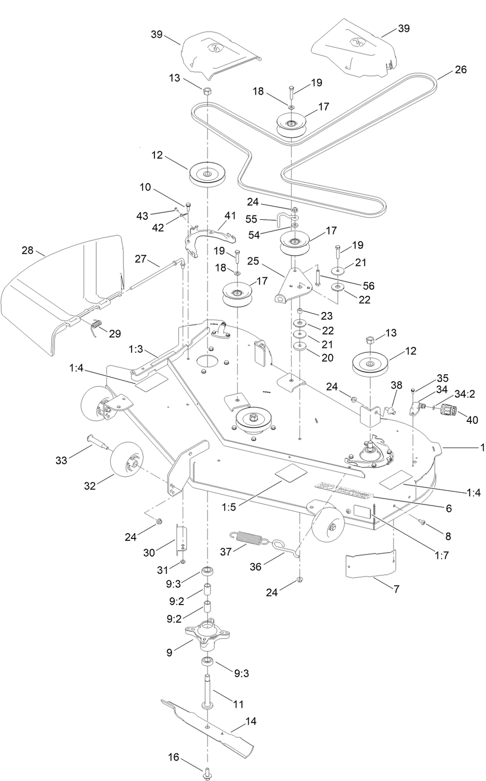50in Deck And Decal Assembly Diagram and Parts List for 75755 414170000 - 999999999 Toro Lawn Tractor