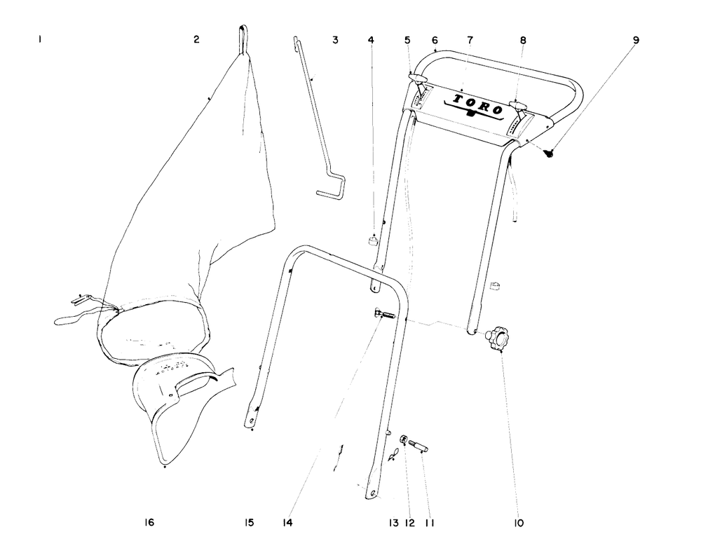 Handle Assembly Model No. 20600 Diagram and Parts List for 18400 1000001 - 1999999 Toro Lawn Mower