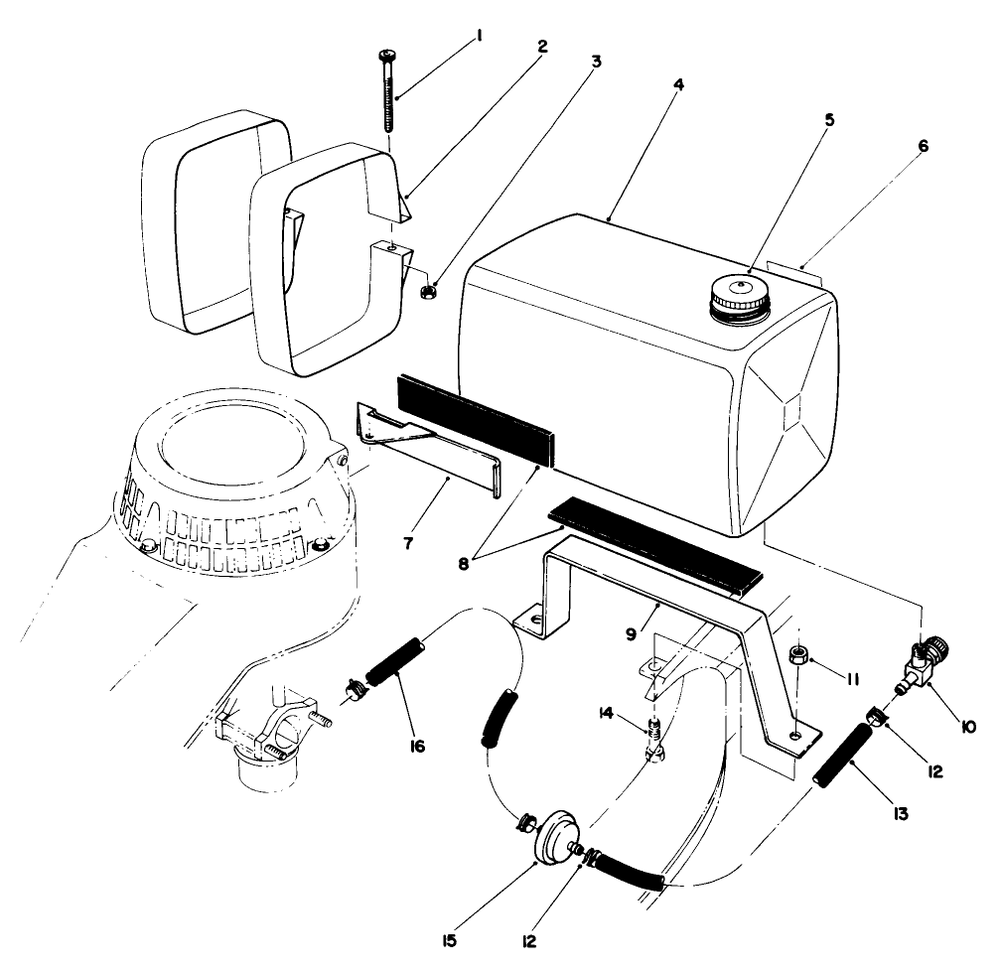Gas Tank Assembly Diagram and Parts List for 22035 8000001 - 8002989 Toro Lawn Mower