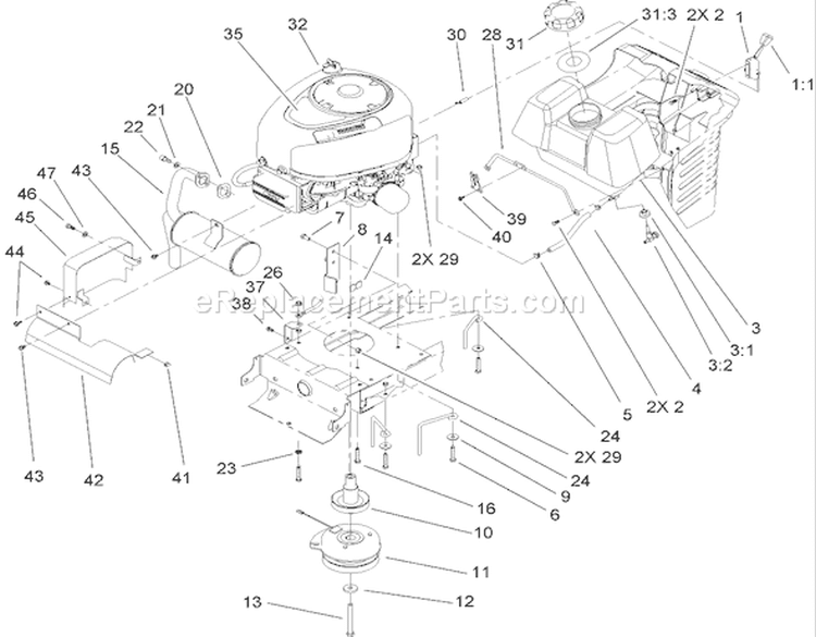 Engine Assembly Diagram and Parts List for 71427 250000001-250999999 - 2005 Toro Lawn Tractor