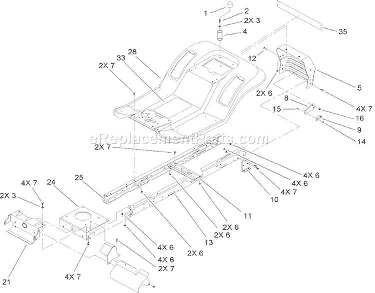 Frame and Body Assembly Diagram and Parts List for 71427 250000001-250999999 - 2005 Toro Lawn Tractor