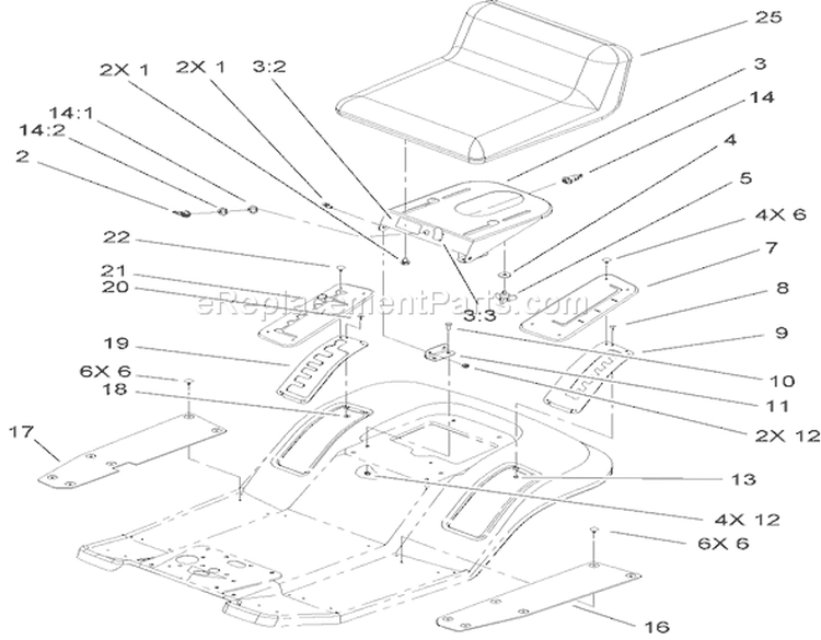 Rear Body and Seat Assembly Diagram and Parts List for 71427 250000001-250999999 - 2005 Toro Lawn Tractor