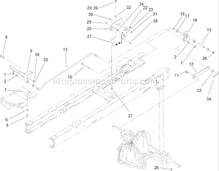 Hydro Transaxle Control Assembly Diagram and Parts List for 71246 260000001-260999999 - 2006 Toro Lawn Tractor