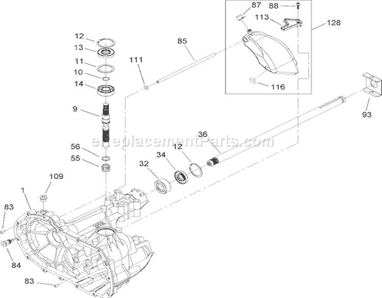 Main Housing and Bearing Assembly Transaxle No. 104-1760 Diagram and Parts List for 71283 230000001-230999999 - 2003 Toro Lawn Tractor
