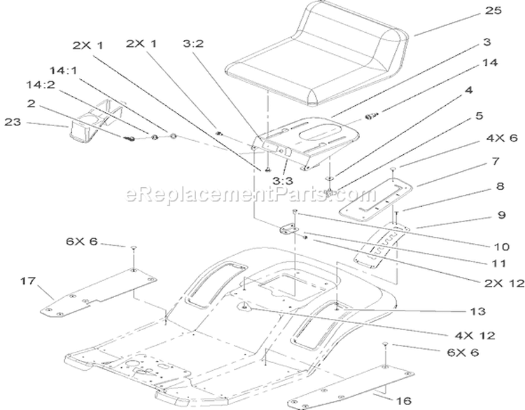 Rear Body and Seat Assembly Diagram and Parts List for 71428 250000001-250999999 - 2005 Toro Lawn Tractor