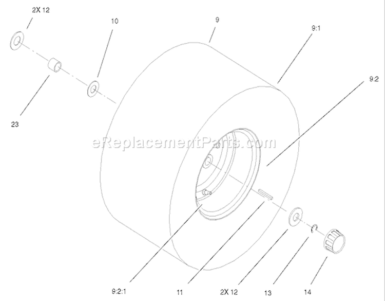 Rear Wheel and Tire Assembly Diagram and Parts List for 71227 220010001-220999999 - 2002 Toro Lawn Tractor