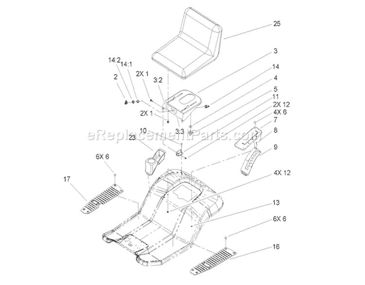 Rear Body and Seat Assembly Diagram and Parts List for 71286 260000001-260999999 - 2006 Toro Lawn Tractor