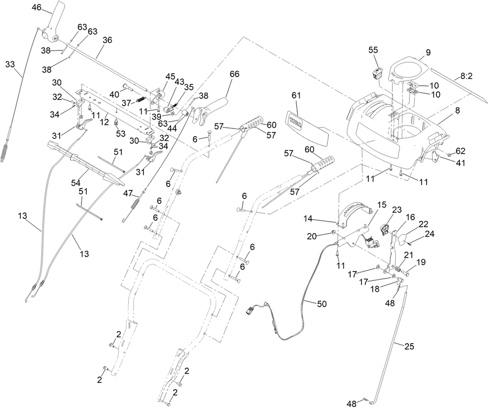 Traction Control Assembly Diagram and Parts List for 38843 414100000 - 999999999 Toro Snow Blower
