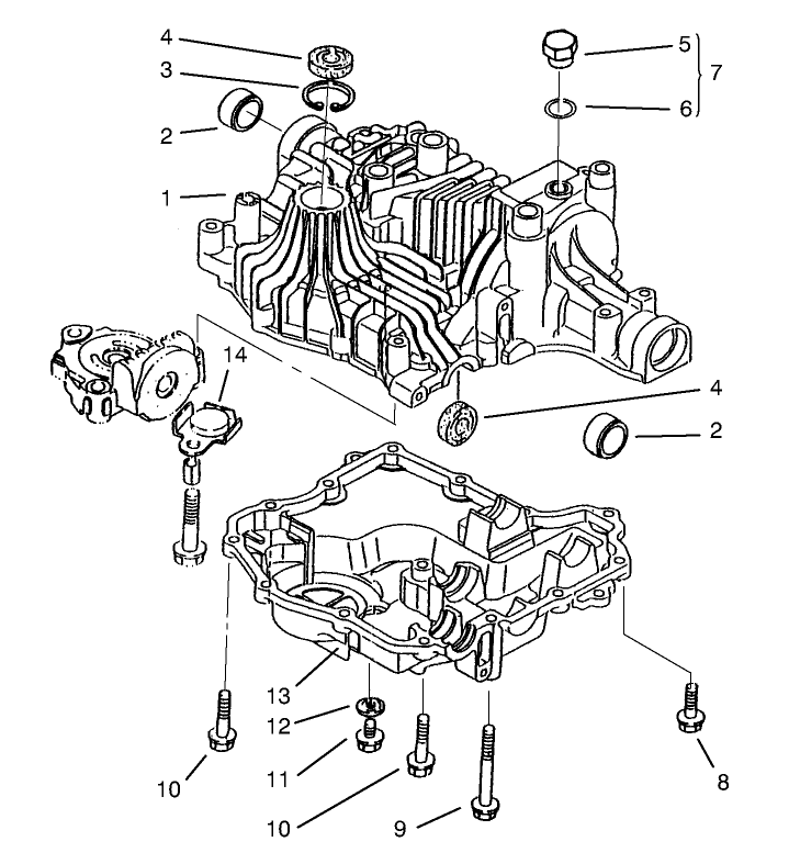 Transaxle Case Diagram and Parts List for 72104 8900001 - 8900599 Toro Lawn Tractor