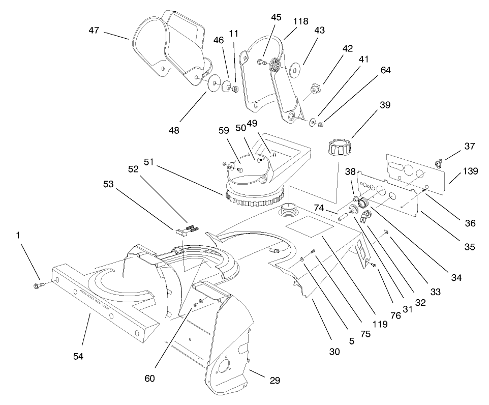 Chute Assembly Diagram and Parts List for 38171 7900001 - 7999999 Toro Snow Blower
