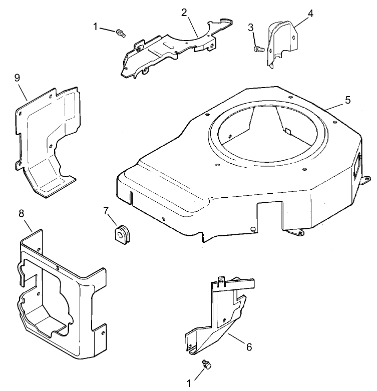 Blower Housing And Baffles Assembly Diagram and Parts List for 30299TE (230000001-230999999)(2003) Toro Lawn Mower