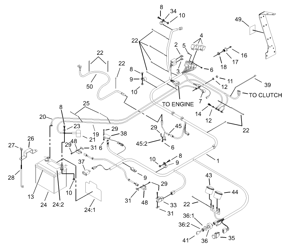 Electrical System Assembly Diagram and Parts List for 74214 (230006001-230999999)(2003) Toro Lawn Mower