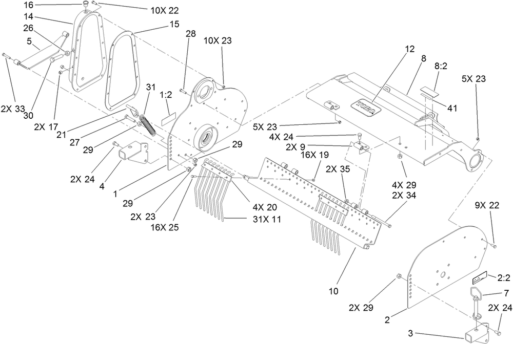 Frame Assembly Diagram and Parts List for 23102 318000001 - 318999999 Toro Cultivator