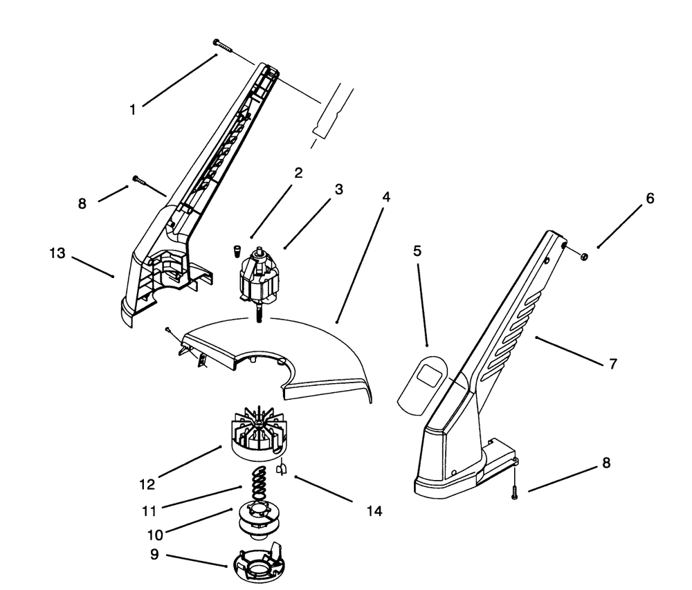 Motor & Housing Assembly Diagram and Parts List for 51444 49000001 - 49999999 Toro Trimmer