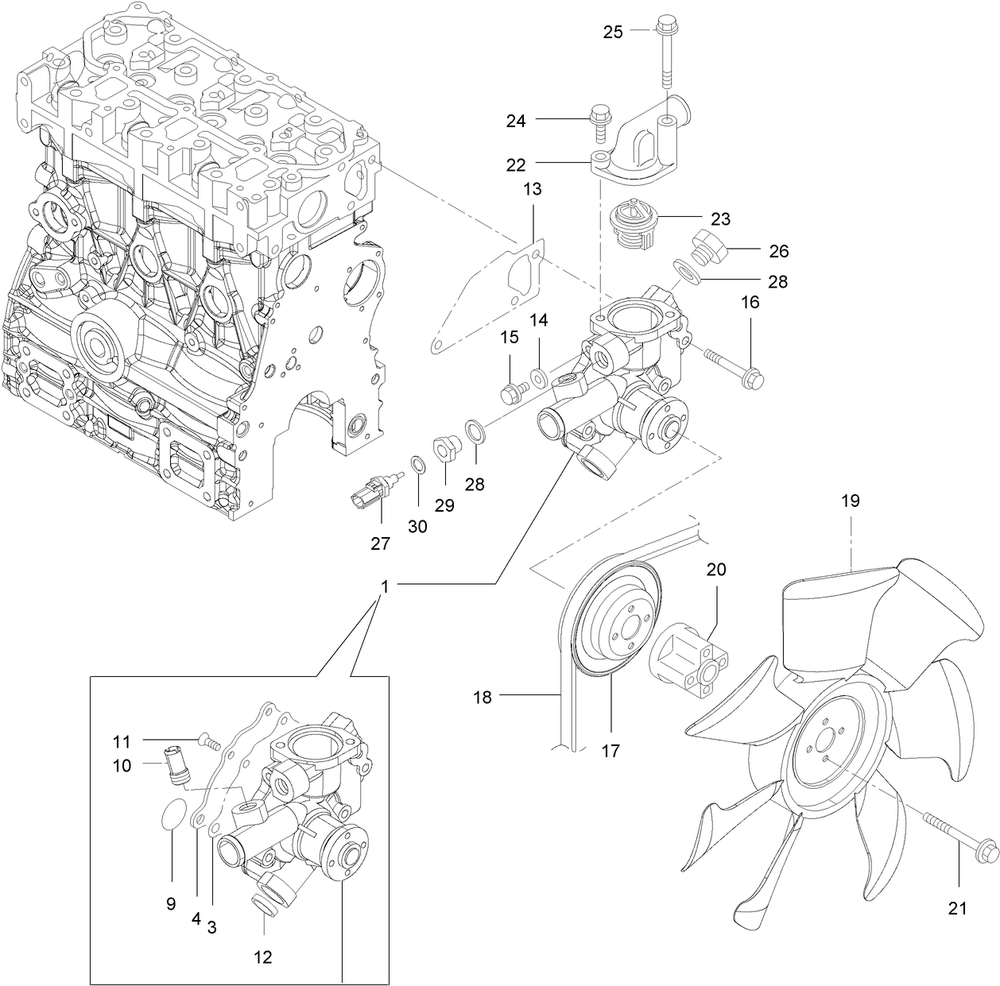 Cooling Water System Assembly Diagram and Parts List for 72028 412410000 - 412699999 Toro Lawn Tractor