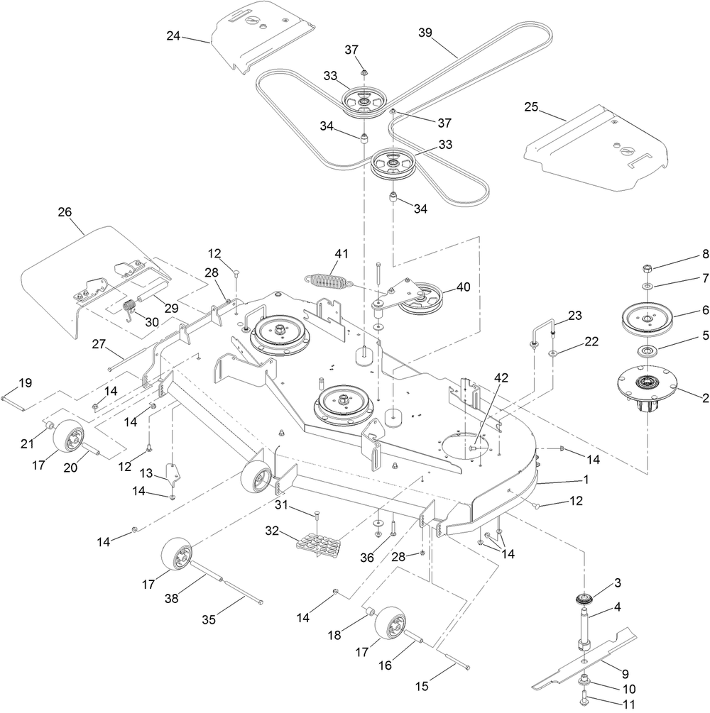 Deck Assembly Diagram and Parts List for 74054 400000000-408899999 Toro Lawn Tractor