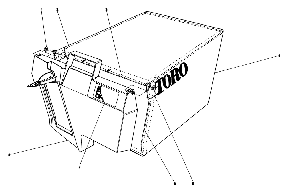 Grass Bag Assembly Diagram and Parts List for 20785 1000001 - 1999999 Toro Lawn Mower