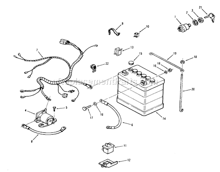 Main Electrical System Diagram and Parts List for 72-08BP01 1977 Toro Lawn Tractor